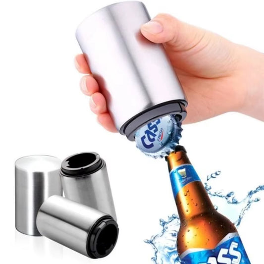 Stainless Steel Automatic Beer Bottle Opener No Bend Push down Cap - Easy Open for Beer and Soda Glass Bottles Kitchen Opener