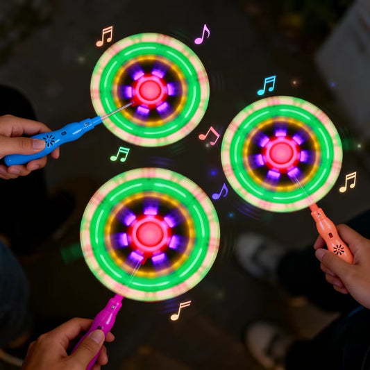 Funny Kids LED Music Windmill Stick Rainbow Flashing Light up Rotating Toy Handheld Luminous Plaything for Children Holiday Gift