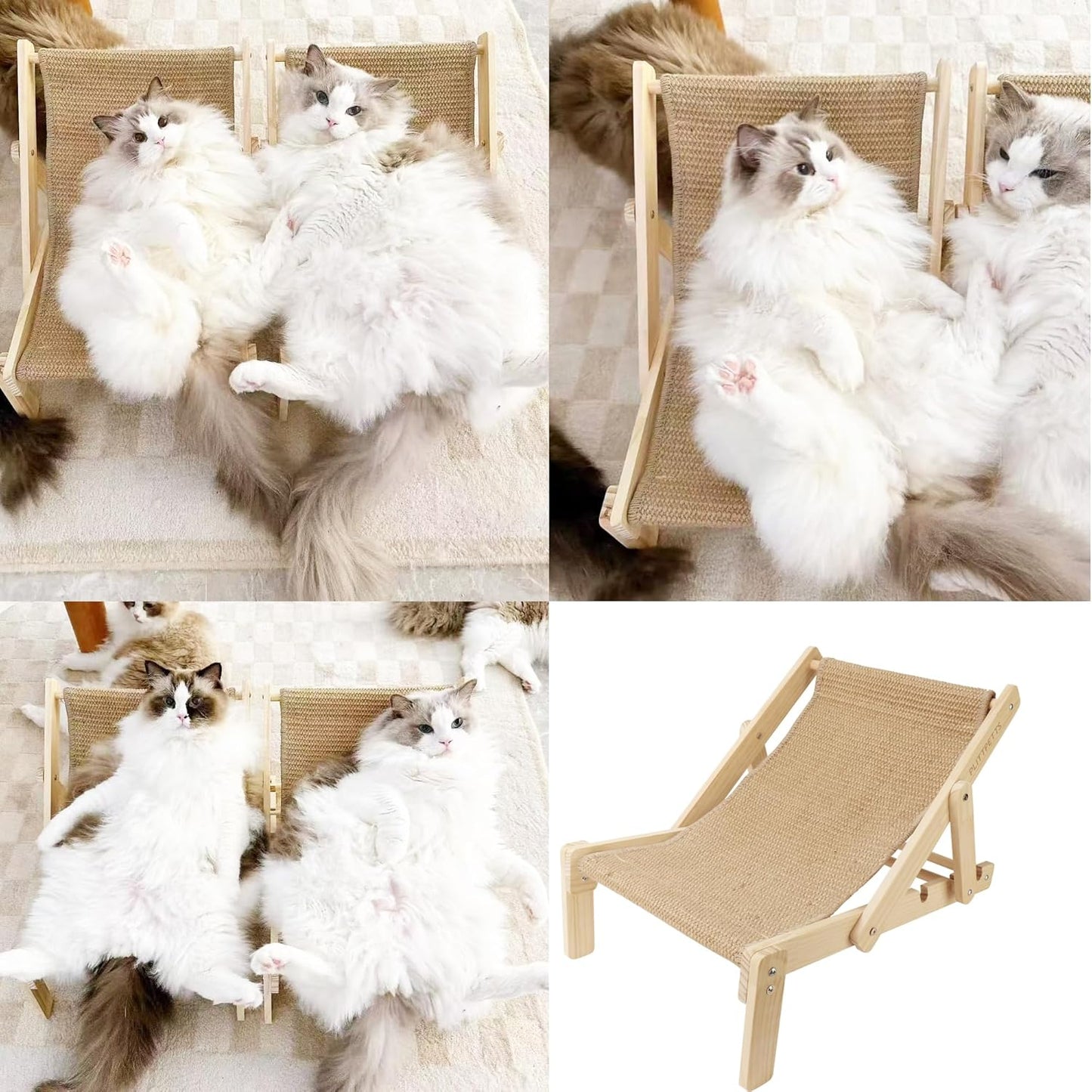 Sisal Cat Scratcher Bed with Adjustable 4-Position for Cats Scratcher Lounge, 2 in 1 Cat Sisal Chair for Indoor Cats Hammock for Scratching Pad, Natural Lounger Chair