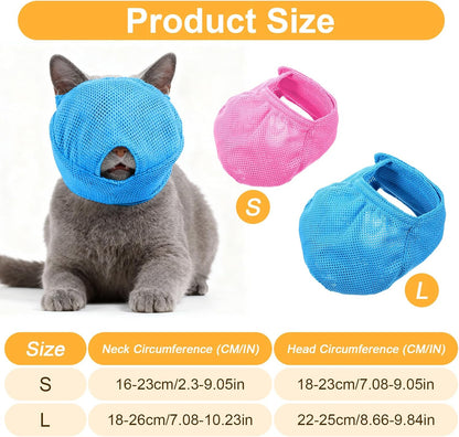 2Pcs Cat Muzzles Breathable Mesh Muzzles with Soft Mesh Covered, Cat Mask for Grooming, anti Bite anti Meow Prevent from Biting