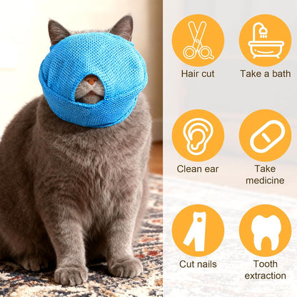 2Pcs Cat Muzzles Breathable Mesh Muzzles with Soft Mesh Covered, Cat Mask for Grooming, anti Bite anti Meow Prevent from Biting