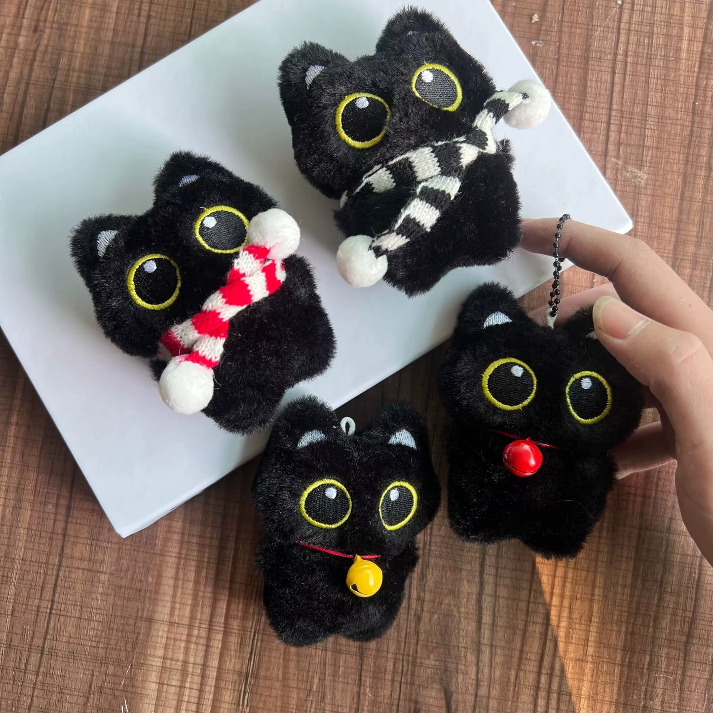 Cartoon Cute Black Cat Plush Keychain Squeaky Toy Squishy Bag Pendant Soft Stuffed Toy Ins Style Cuddly Cat Doll Boys Girls Gift