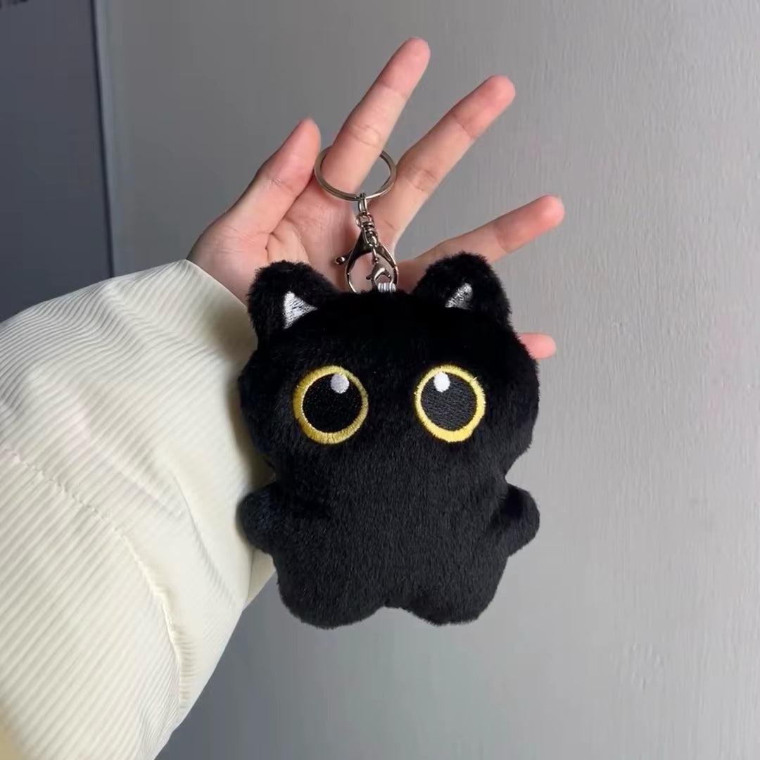 Cartoon Cute Black Cat Plush Keychain Squeaky Toy Squishy Bag Pendant Soft Stuffed Toy Ins Style Cuddly Cat Doll Boys Girls Gift