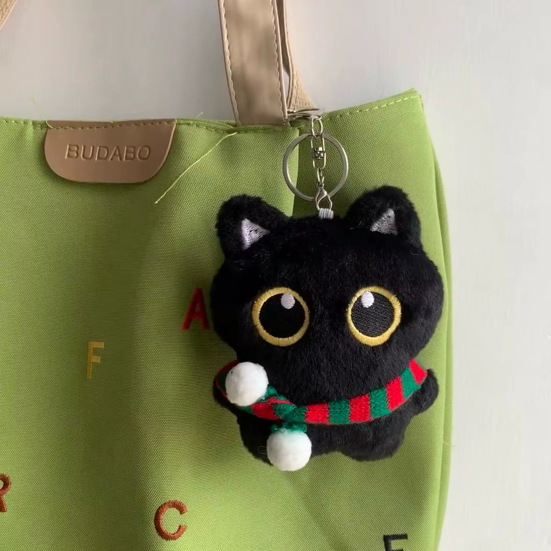 Cartoon Cute Black Cat Plush Keychain Squeaky Toy Squishy Bag Pendant Soft Stuffed Toy Ins Style Cuddly Cat Doll Boys Girls Gift