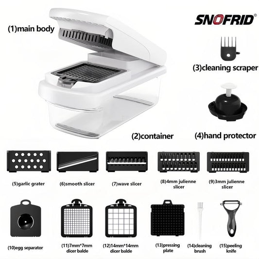 Snofrid Vegetable Chopper,15-In-1 Multifunctional Food Chopper,Professional Onion Chopper with 8 Blades,Vegetable Cutter with Container for Salad,Potato,Carrot,And Garlic; Essential Kitchen Tool