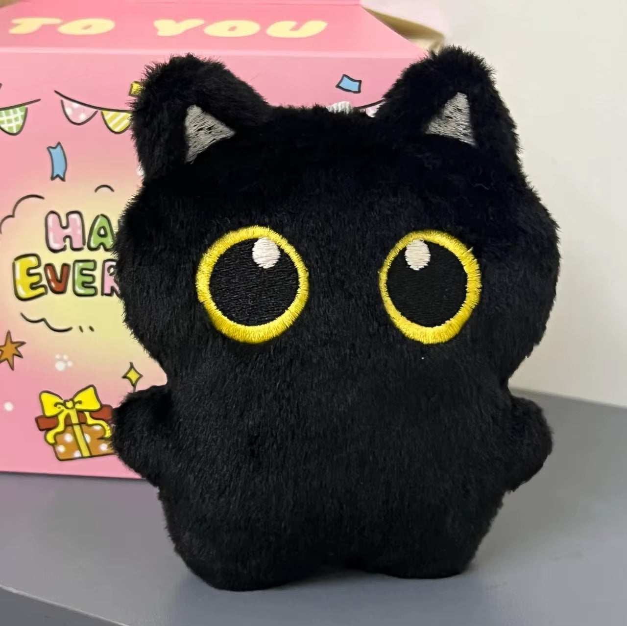 Cartoon Cute Black Cat Plush Keychain Squeaky Toy Squishy Bag Pendant Soft Stuffed Toy Ins Style Cuddly Cat Doll Boys Girls Gift
