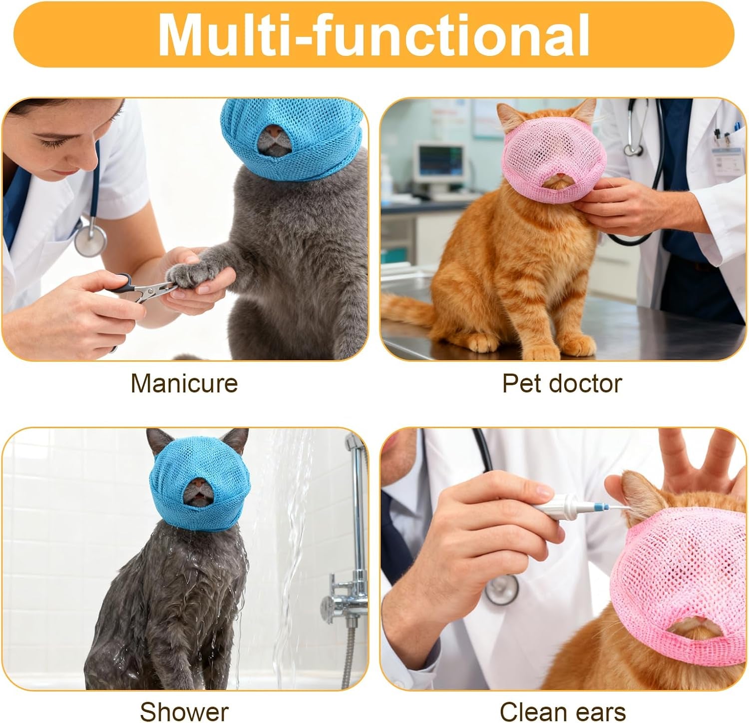 2Pcs Cat Muzzles Breathable Mesh Muzzles with Soft Mesh Covered, Cat Mask for Grooming, anti Bite anti Meow Prevent from Biting