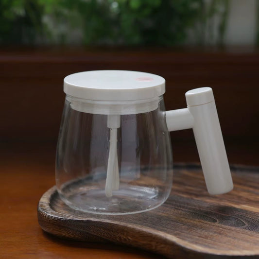 Self-Stirring Coffee Cup Portable Electric Self Mixing Mug with Wooden Handle for Coffee Milk Rechargeable Automatic Glass Cup